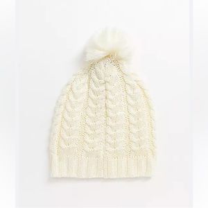Anthropologie Knit White Beanie / Hat with pom pom OS winter accessories